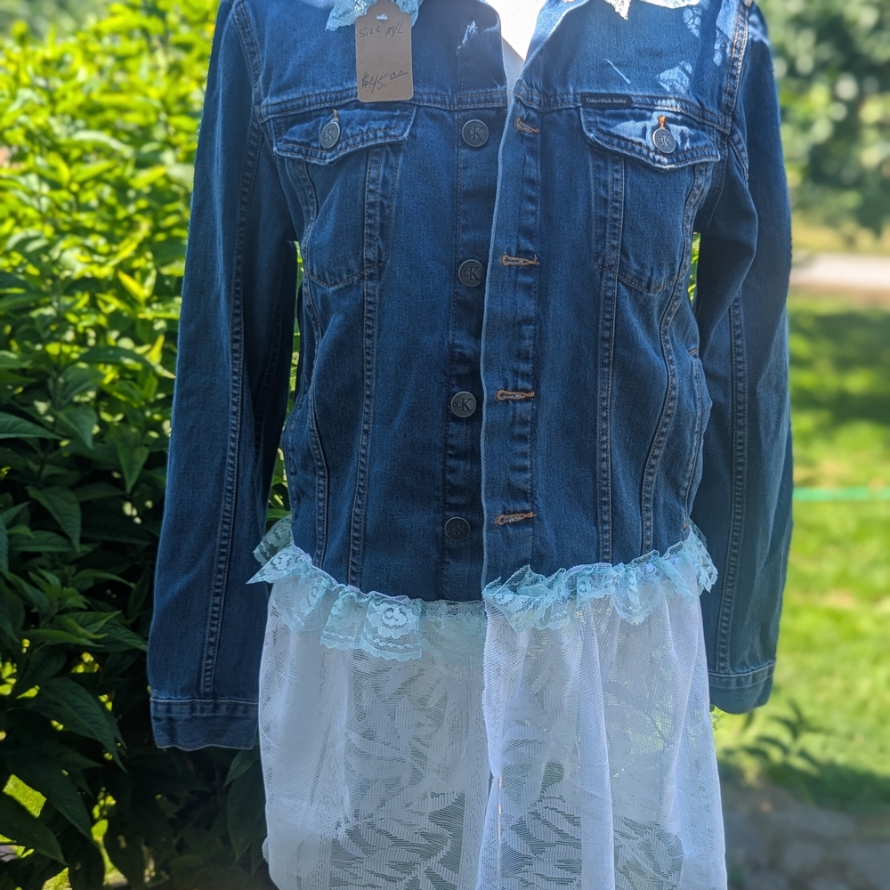Women's Blue Denim Jacket with Lace Trim